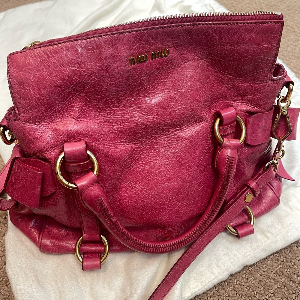 Miu Miu Hot Pink Leather Shoulder Bag with Gold Hardware
